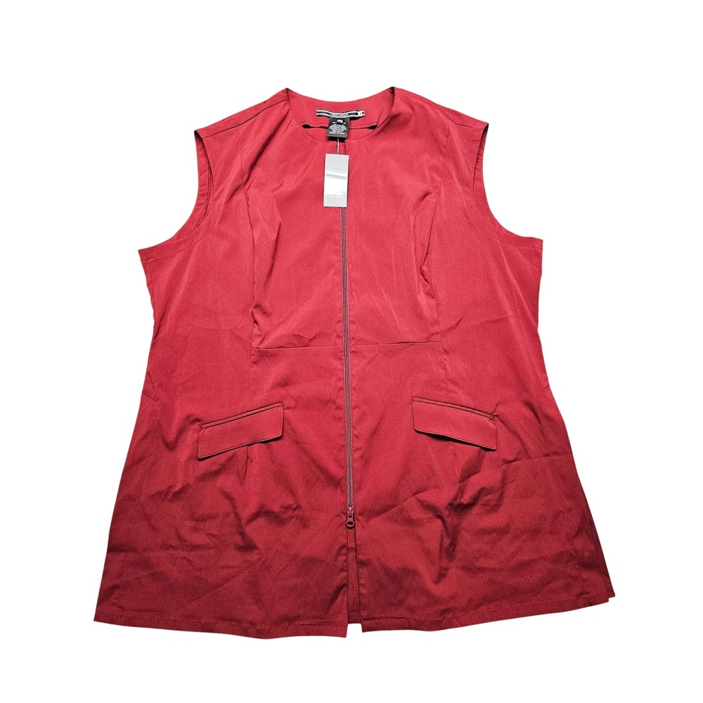Noel Asmar Red Sleeveless Zip Front Spa Tunic Vest Pockets Plus XXXL NEW